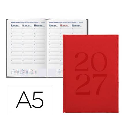 AGENDA OFICINA MARCA LIDERPAPEL 2027 ENCUADERNADA CRETA SEMANA VISTA A5 BILINGUE 70G PAPEL FSC RED