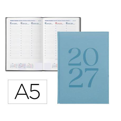 AGENDA OFICINA MARCA LIDERPAPEL 2027 ENCUADERNADA CRETA SEMANA VISTA A5 BILINGUE 70G PAPEL FSC LIGHT BLUE
