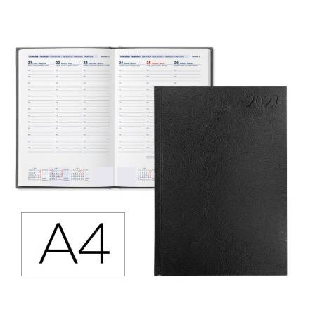AGENDA OFICINA MARCA LIDERPAPEL 2027 ENCUADERNADA CORFU SEMANA VISTA A4 BILINGUE 60G PAPEL FSC BLACK