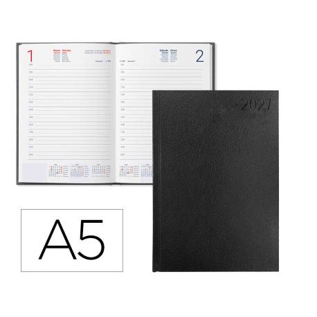 AGENDA OFICINA MARCA LIDERPAPEL 2027 ENCUADERNADA CORFU DIA PAGINA A5 BILINGUE 60G PAPEL FSC BLACK