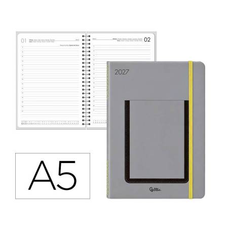 AGENDA OFICINA MARCA LIDERPAPEL 2027 ENCUADERNADA POCKET COVER DIA PAGINA A5 BILINGUE 70G PAPEL FSC DESIGN 1