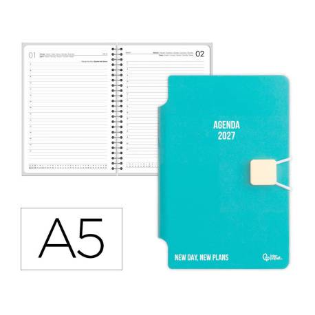 AGENDA OFICINA MARCA LIDERPAPEL 2027 ENCUADERNADA ELASTIC CLOSURE PEN DIA PAGINA A5 BILINGUE 70G PAPEL FSC DESIGN