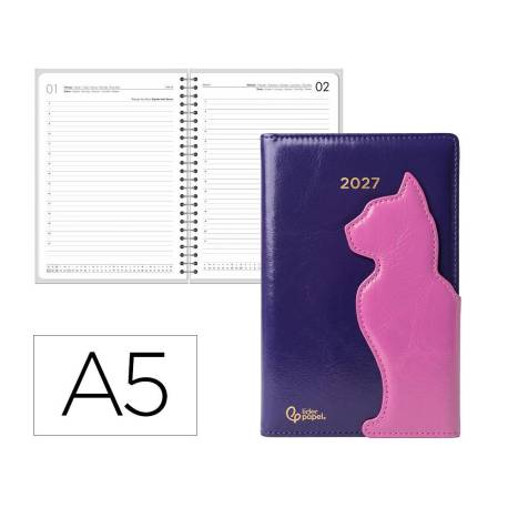 AGENDA OFICINA MARCA LIDERPAPEL 2027 ENCUADERNADA CAT PEN LOOP DIA PAGINA A5 BILINGUE 70G PAPEL FSC DESIGN 1