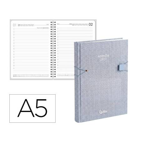 AGENDA OFICINA MARCA LIDERPAPEL 2027 ENCUADERNADA ELASTIC CLOSURE DIA PAGINA A5 BILINGUE 70G PAPEL FSC DESIGN
