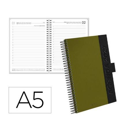 AGENDA OFICINA MARCA LIDERPAPEL 2027 ESPIRAL CORPORATE A DIA PAGINA A5 BILINGUE 70G PAPEL FSC RED