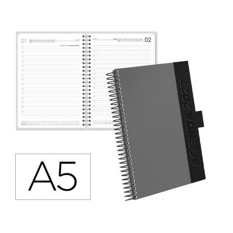 AGENDA OFICINA MARCA LIDERPAPEL 2027 ESPIRAL CORPORATE A DIA PAGINA A5 BILINGUE 70G PAPEL FSC GREY