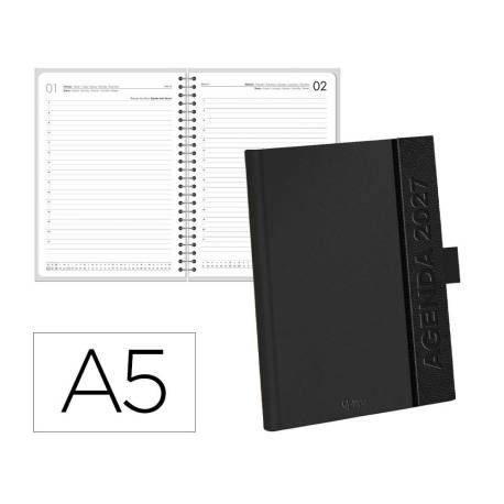 AGENDA OFICINA MARCA LIDERPAPEL 2027 ENCUADERNADA CORPORATE A DIA PAGINA A5 BILINGUE 70G PAPEL FSC BLACK