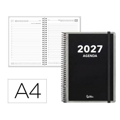 AGENDA OFICINA MARCA LIDERPAPEL 2027 ESPIRAL PERSONALIZABLE DIA PAGINA A4 BILINGUE 70G PAPEL FSC DESIGN 1