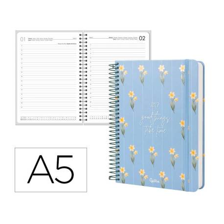 AGENDA OFICINA MARCA LIDERPAPEL 2027 ESPIRAL FLOWERS A DIA PAGINA A5 BILINGUE 70G PAPEL FSC DESIGN 1