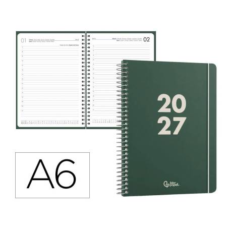 AGENDA OFICINA MARCA LIDERPAPEL 2027 ESPIRAL BASIC DIA PAGINA A6 BILINGUE 60G PAPEL FSC DESIGN 4