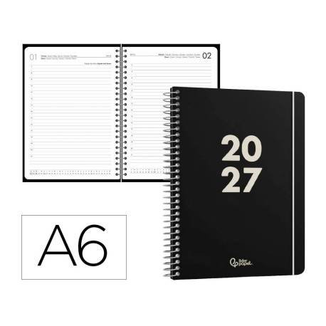 AGENDA OFICINA MARCA LIDERPAPEL 2027 ESPIRAL BASIC DIA PAGINA A6 BILINGUE 60G PAPEL FSC DESIGN 1