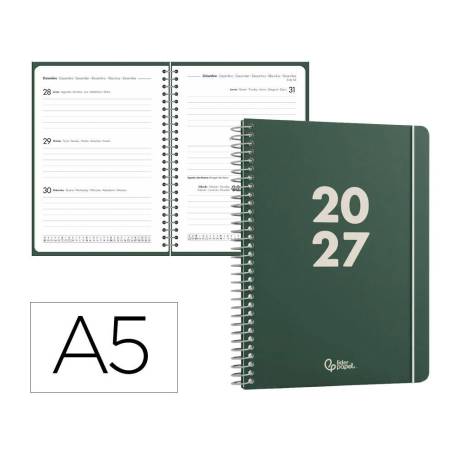 AGENDA OFICINA MARCA LIDERPAPEL 2027 ESPIRAL BASIC SEMANA VISTA A5 BILINGUE 60G PAPEL FSC DESIGN 4
