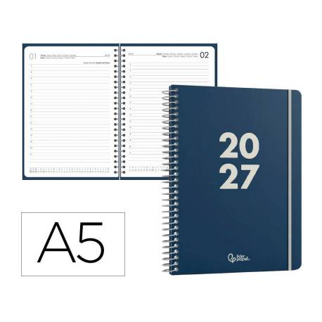 AGENDA OFICINA MARCA LIDERPAPEL 2027 ESPIRAL BASIC DIA PAGINA A5 BILINGUE 60G PAPEL FSC DESIGN 2