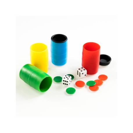 CUBILETE PARCHIS/OCA MARCA FOURNIER CON DADOS Y FICHAS PARA 4 JUGADORES