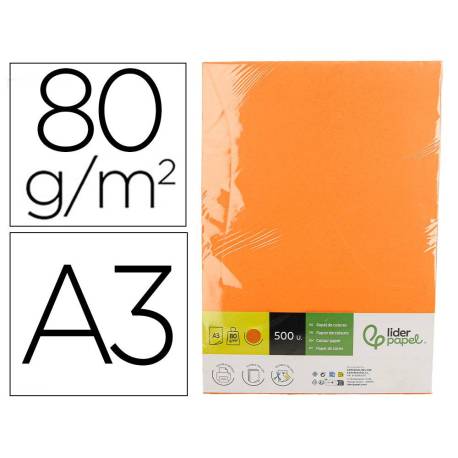 PAPEL COLOR MARCA LIDERPAPEL DIN A3 80 GR NARANJA INTENSO PAQUETE DE 500 HOJAS