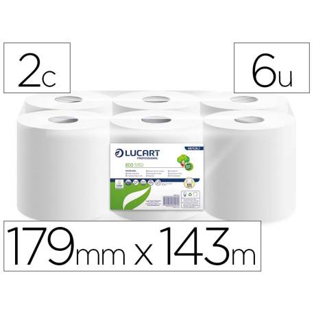 PAPEL SECAMANOS MARCA LUCART RECICLADO 16,5 G 2 CAPAS 179 MM X 143 M PAQUETE DE 6 ROLLOS