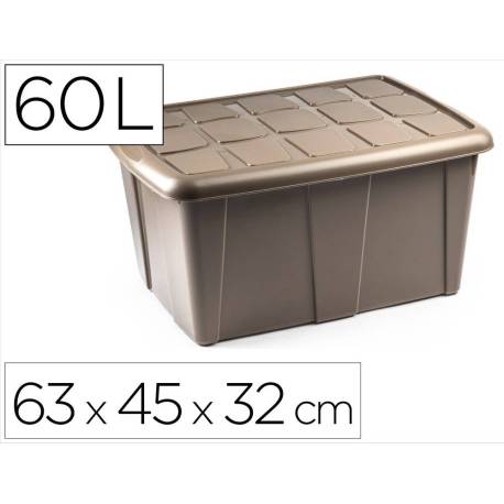 CONTENEDOR DE PLASTICO PLASTICFORTE 60 LITROS N 18 COLOR BEIG CON TAPA 630X450X320 MM