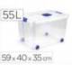 CONTENEDOR DE PLASTICO MARCA PLASTICFORTE 55 LITROS N 4 TRANSPARENTE CON TAPA 590X400X350 MM