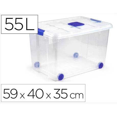 CONTENEDOR DE PLASTICO MARCA PLASTICFORTE 55 LITROS N 4 TRANSPARENTE CON TAPA 590X400X350 MM