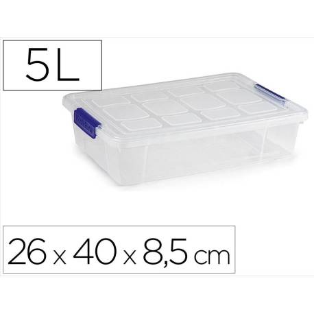 CONTENEDOR PLASTICO MARCA PLASTICFORTE 5 LITROS N 30 TRANSPARENTE CON TAPA 260X400X85 MM