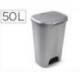 PAPELERA CONTENEDOR PLASTICFORTE DE PLASTICO CON TAPADERA Y PEDAL 50 LITROS COLOR PLATA 410X360X635 MM