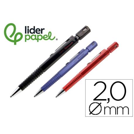 PORTAMINAS MARCA LIDERPAPEL TECH CON CLIP Y SACAPUNTAS 2 MM 3 COLORES SURTIDOS