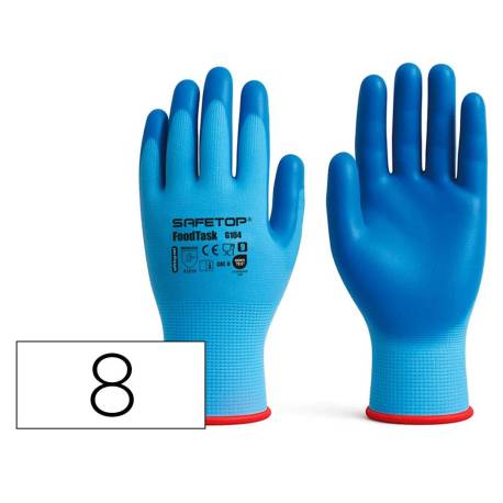 GUANTES DE NITRILO MARCA SAFETOP FOODTASK ALIMENTARIO AZUL SOLIDO TALLA 8