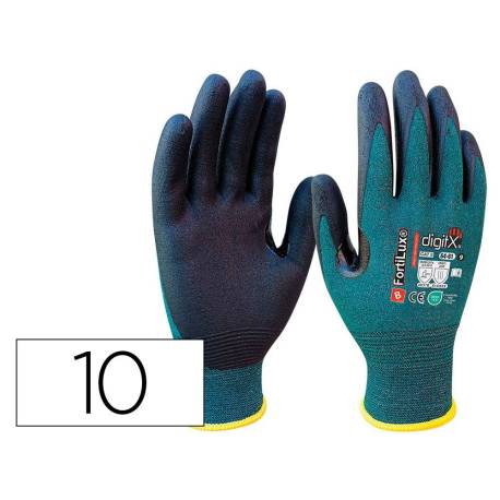 GUANTES DE NITRILO MARCA SAFETOP FORTILUX ANTICORTE FOAM 18 G CON REFUERZO OEKO TALLA 10