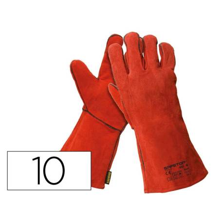 GUANTES DE SOLDADOR MARCA SAFETOP ESSEN 35 CM COLOR ROJO TALLA 10
