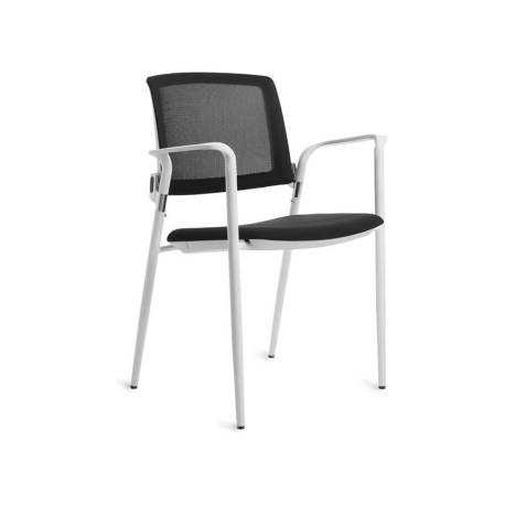 SILLA MARCA ROCADA CONFIDENTE BRAZOS FIJOS ESTRUCTURA METALICA BLANCA ASIENTO TELA IGNIFUGA RESPALDO DE MALLA