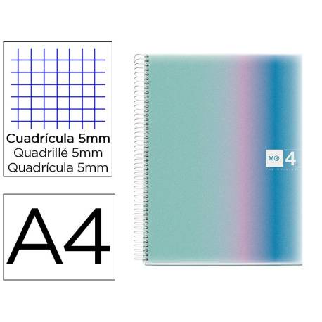CUADERNO MARCA ESPIRAL MIQUELRIUS DIN A4 80 HOJAS 90 GR CUADRO 5 MM TAPA FORRADA AURORA SANTORINI