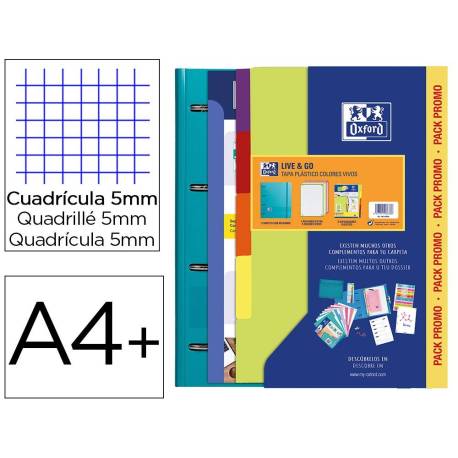 CARPETA CON RECAMBIO MARCA OXFORD EBINDER L&G VIVOS DIN A4+ 4 ANILLAS 35 MM RECAMBIO 80 H CUADRO 5 MM + JUEGO 5