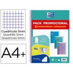 CUADERNO MARCA ESPIRAL OXFORD EBOOK 1 TOUCH TAPA EXTRADURA DIN A4+ 80H CUADRO 5 MM PACK DE 3 UNIDADES COLORES PASTEL
