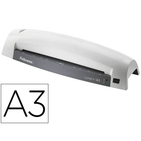 PLASTIFICADORA MARCA FELLOWES LUNAR A3 2 RODILLOS SISTEMA ANTIATASCOS HASTA 125 MICRAS COLOR BLANCO