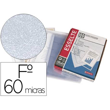 FUNDA MULTITALADRO MARCA ESSELTE FOLIO POLIPROPILENO PIEL DE NARANJA 60 MC CON REFUERZO CAJA DE 100 UNIDADES