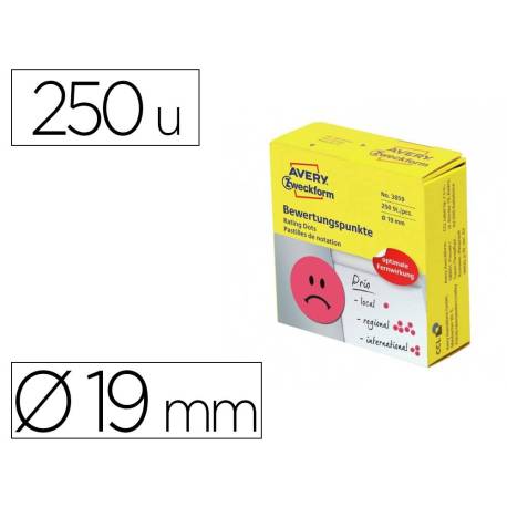 ETIQUETA ADHESIVA AVERY SMILE COLOR ROJO TRISTE 19 MM ROLLO DE 250 UNIDADES