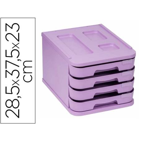 FICHERO CAJONES DE SOBREMESA FAIBO PLASTICO 100% RECICLABLE 4 CAJONES COLOR VIOLETA PASTEL 28,5X37,5X23 CM