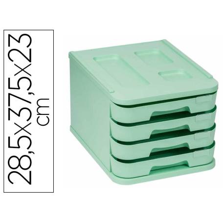 FICHERO CAJONES DE SOBREMESA FAIBO PLASTICO 100% RECICLABLE 4 CAJONES COLOR VERDE PASTEL 28,5X37,5X23 CM