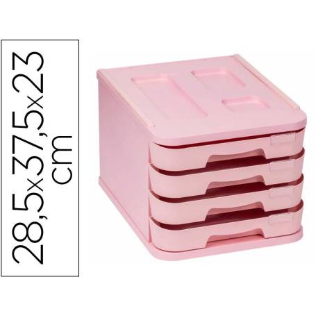 FICHERO CAJONES DE SOBREMESA FAIBO PLASTICO 100% RECICLABLE 4 CAJONES COLOR ROSA PASTEL 28,5X37,5X23 CM