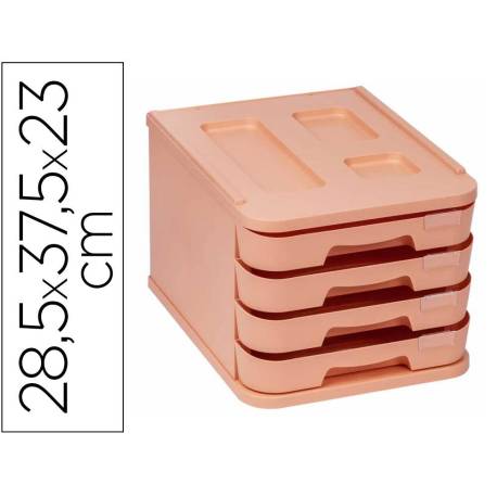 FICHERO CAJONES DE SOBREMESA FAIBO PLASTICO 100% RECICLABLE 4 CAJONES COLOR NARANJA PASTEL 28,5X37,5X23 CM