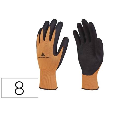 GUANTES DELTAPLUS POLIESTER IMPREGANDO LATEX PALMA Y DEDOS COLOR NARANJA FLUOR/NEGRO TALLA 8