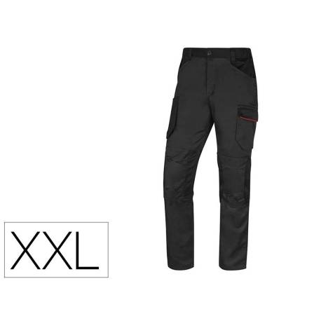 PANTALON DE TRABAJO MARCA DELTAPLUS CON CINTURA ELASTICA 7 BOLSILLOS COLOR GRIS-ROJO TALLA XXL