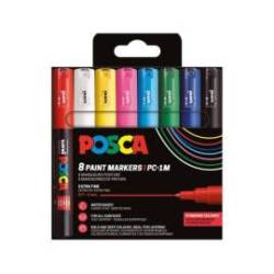 ROTULADOR MARCA UNI POSCA PC-1M/8C MARCADOR DE PINTURA PUNTA CONICA 0,7-1 MM ESTUCHE DE 8 UNIDADES COLORES BASICOS