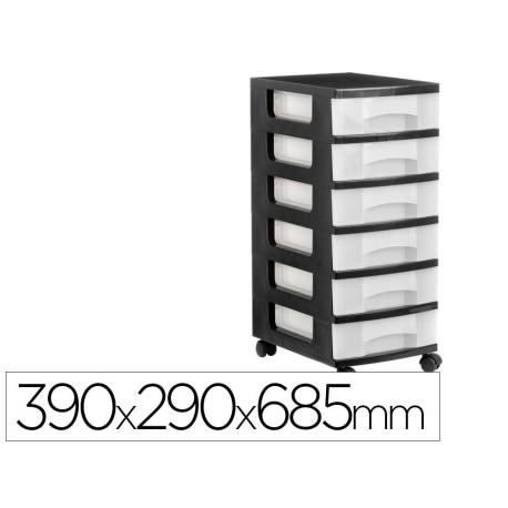 CAJONERA ARCHIVO 2000 6 CAJONES TRANSPARENTE CARCASA COLOR NEGRA 6 LITROS CON RUEDAS 390X290X685 MM