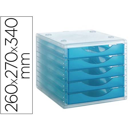 FICHERO CAJONES DE SOBREMESA ARCHIVO 2000 APILABLE 5 CAJONES LAGOON TRANSLUCIDO 260X270X340 MM COLOR AZUL