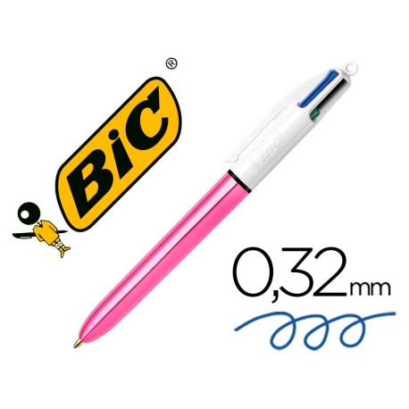 BOLIGRAFO BIC CUATRO COLORES SHINE ROSACON PUNTA DE 1 MM