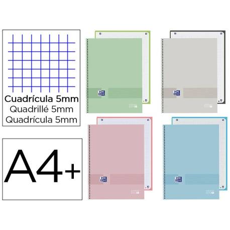 CUADERNO MARCA ESPIRAL OXFORD EUROPEANBOOK 1 YOU TAPA EXTRADURA DIN A4+ 80 HOJAS CUADRO 5 MM COLOR PASTEL