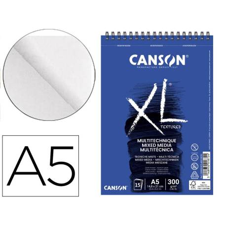 BLOC DE DIBUJO ACUARELA CANSON XL DIN A5 15 HOJAS 300 GR MIX MEDIA GRANO MEDIO
