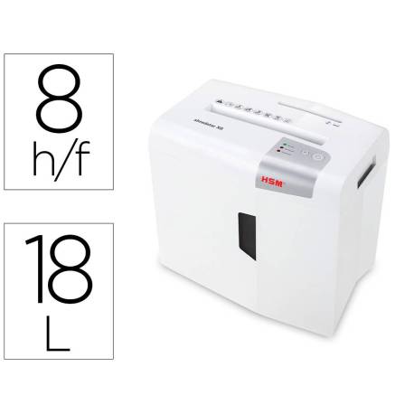 Destructora de Documentos HSM Shredstar X8 Corte en partículas 8 Hojas 18L Nivel seguridad P-4 Blanco