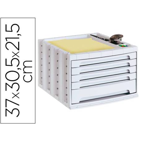Fichero cajones de sobremesa q-connect 305x370x215 mm bandeja organizadora superior 5 cajones color gris opaco